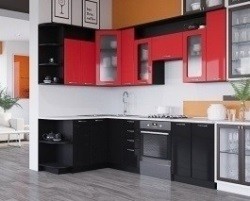 Угловая кухня Виола - черный / красный глянец производство Артём-мебель